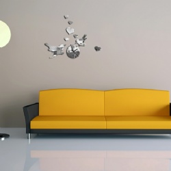 Modern 3D DIY Butterfly Flower Sticker Home Living Room Decor Mirror Wall Clock
