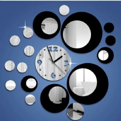Acrylic 3D Crystal Mirror Wall Clock Flowers For Gift