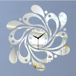 DIY Silver Mirror Clock Movement Murals Home Wall Clock Decoration
