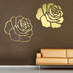 Gold Roses Flowers Art Crystal Reflective DIY Mirror Effect 3D Wall Stickers