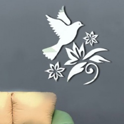 Peace Dove Pigeon Flowers Olive Branches Crystal Reflective DIY Mirror Effect 3D Wall Stickers