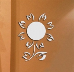 Silver Sun Flower Round Art Design Shiny Wall Stickers