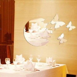 Butterflies Flying from the Round Moon Sun Crystal Reflective DIY Mirror Effect 3D Wall Stickers