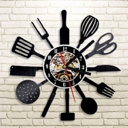 Record Clocks, Knife and Fork design Vinyl Record Hanging Wall Clocks For Kitchen Room