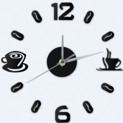 Digital Number Coffee Cup DIY Wall Clock ,Acrylic Sticker Simple Wall Clock