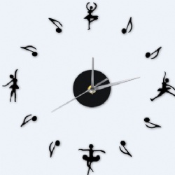 Dancing Girl Music Note 3D Wall Sticker Modern Design Classroon Wall Clock